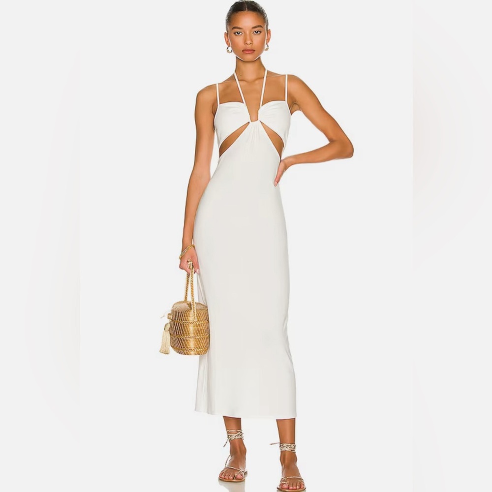 LSPACE NAOMI DRESS CRM/WHITE RIBBED CUTOUTS ADJUSTABLE STRAPS SIZE LARGE NWT